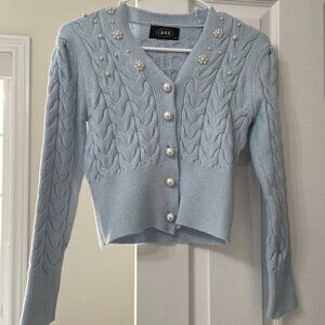 CIDER Baby Blue Cardigan With Pearls - Size M